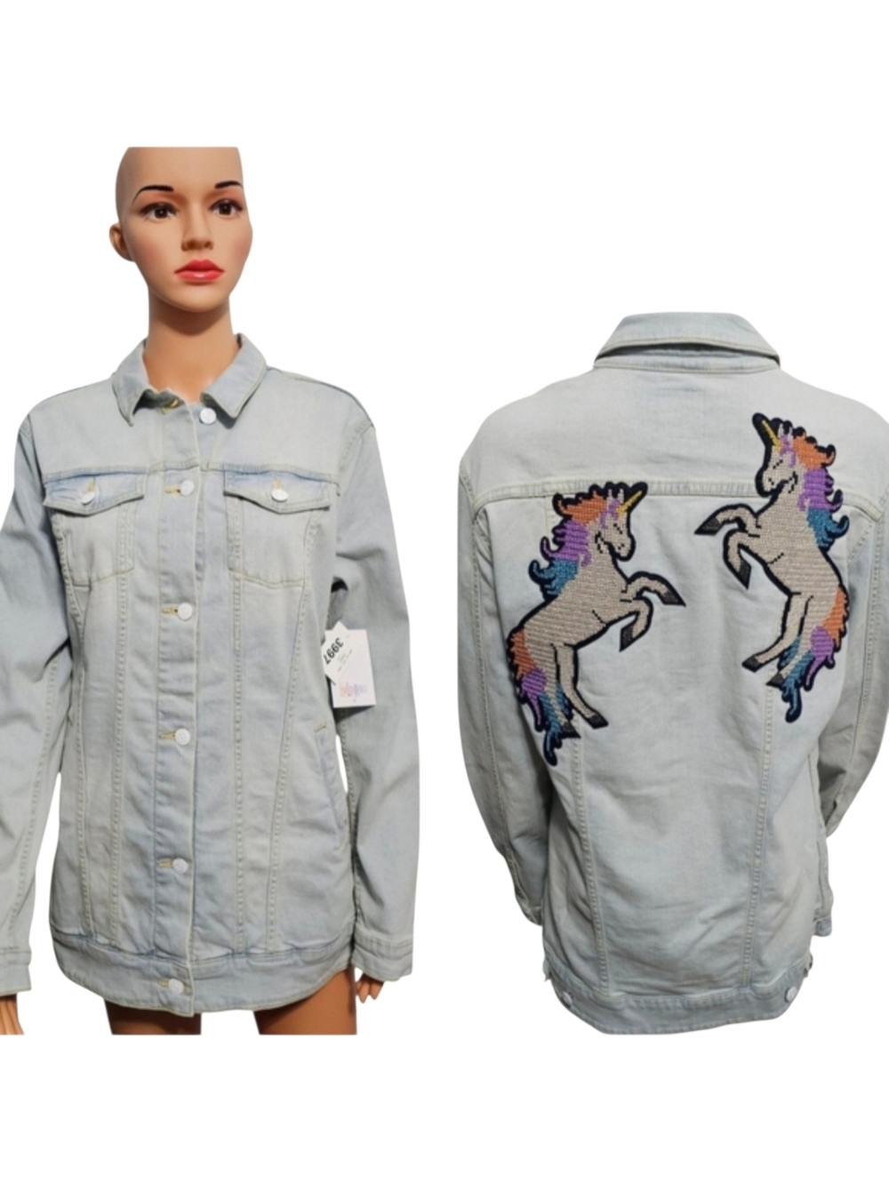LuLaRoe Jaxon Unicorn Art to Wear Denim Jacket Soft Girl Sz M